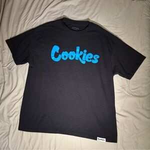 Cookies Black Short Sleeve Tee with Blue Script Logo